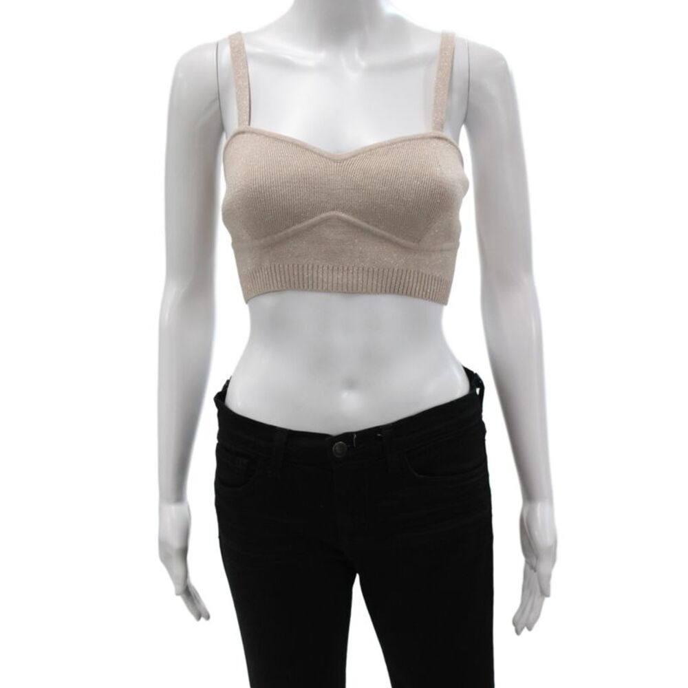 Cinq A Sept Women Beige Metallic Knit Sweetheart Camisole Sparkly Size M
